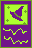 Purple trading card with a picture of a witchs hat, there is green squiggles where the text box should be pretending to be text.